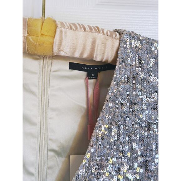 NWT Alex Marie Milly Silver Sequin Shimmer Dress Size 4 - Picture 7 of 10